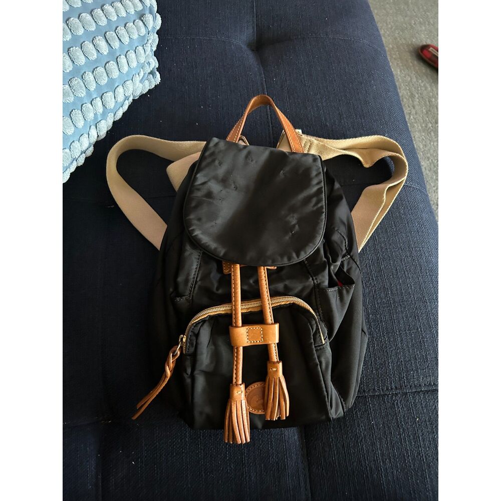 Dooney & Bourke designer mini leather trimmed backpack black and tan